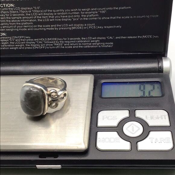 925 Sterling Silver Labradorite Cocktail Ring Size 7 Oval Cabochon Scroll Design - Picture 13 of 13